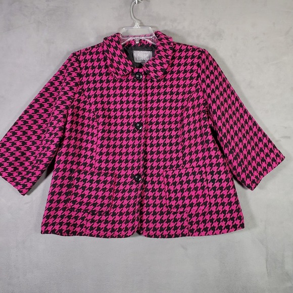Jessica London Blazer Womens 18W Pink Houndstooth 3/4 Sleeve Academia Office - Picture 1 of 8